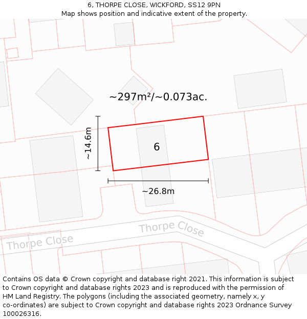 6, THORPE CLOSE, WICKFORD, SS12 9PN: Plot and title map