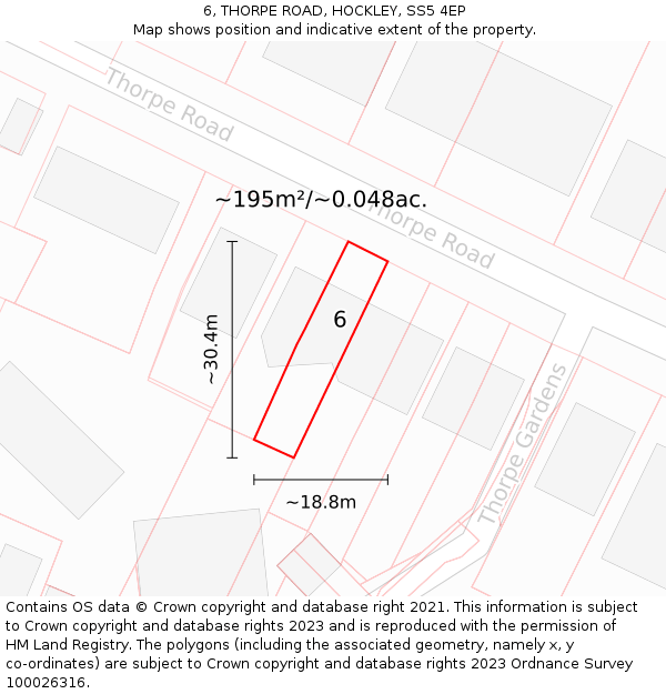 6, THORPE ROAD, HOCKLEY, SS5 4EP: Plot and title map