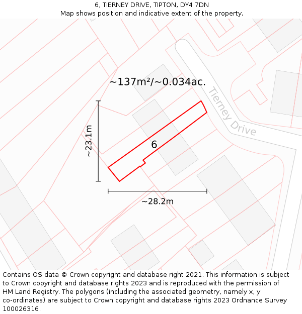 6, TIERNEY DRIVE, TIPTON, DY4 7DN: Plot and title map