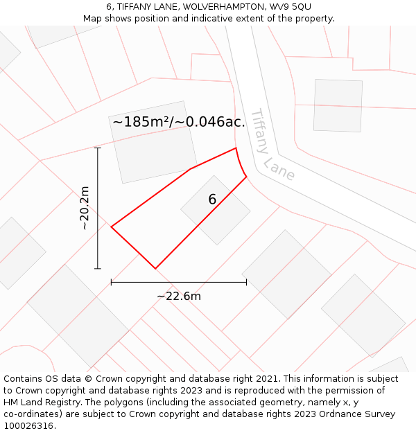 6, TIFFANY LANE, WOLVERHAMPTON, WV9 5QU: Plot and title map