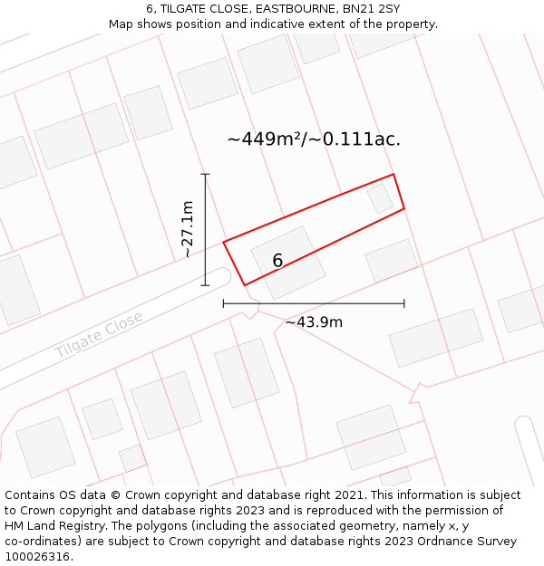 6, TILGATE CLOSE, EASTBOURNE, BN21 2SY: Plot and title map