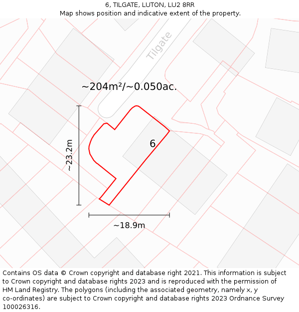 6, TILGATE, LUTON, LU2 8RR: Plot and title map