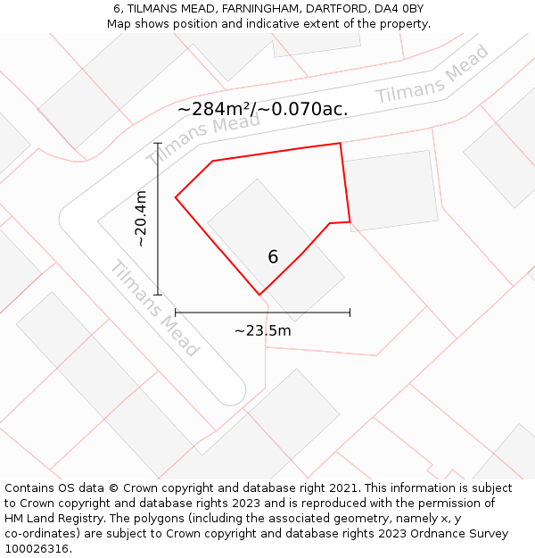 6, TILMANS MEAD, FARNINGHAM, DARTFORD, DA4 0BY: Plot and title map