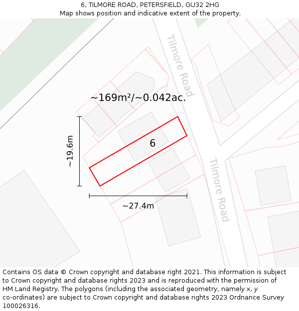 6, TILMORE ROAD, PETERSFIELD, GU32 2HG: Plot and title map