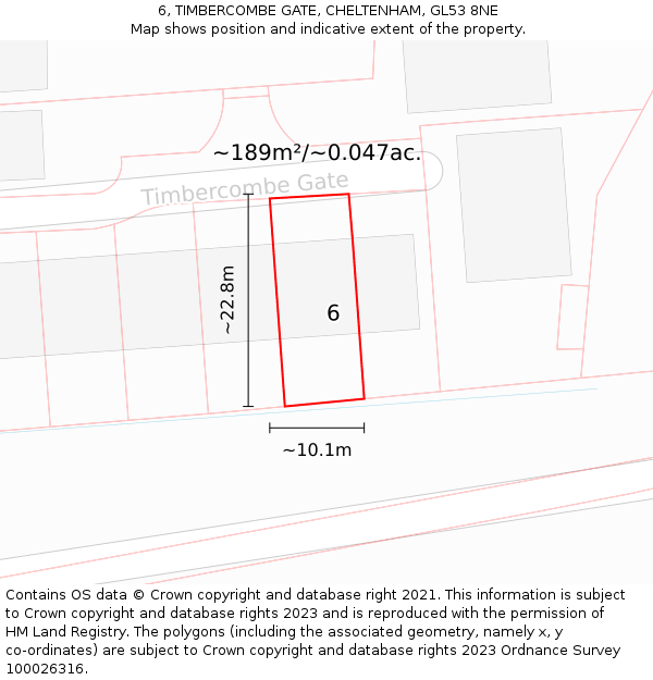6, TIMBERCOMBE GATE, CHELTENHAM, GL53 8NE: Plot and title map