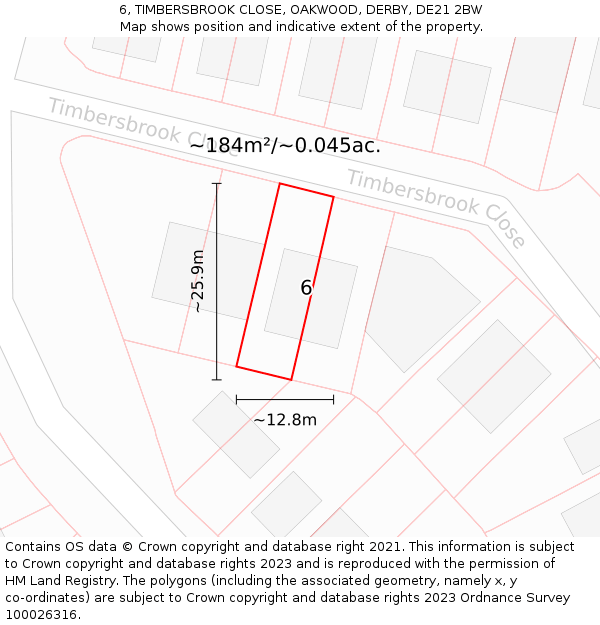 6, TIMBERSBROOK CLOSE, OAKWOOD, DERBY, DE21 2BW: Plot and title map