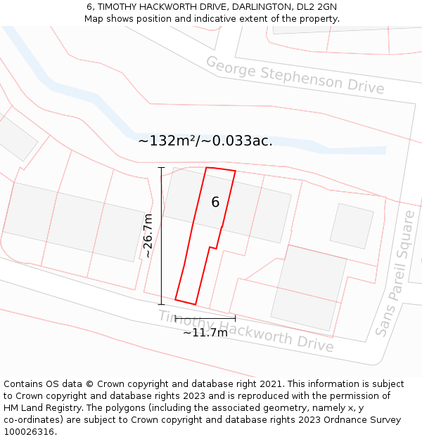 6, TIMOTHY HACKWORTH DRIVE, DARLINGTON, DL2 2GN: Plot and title map