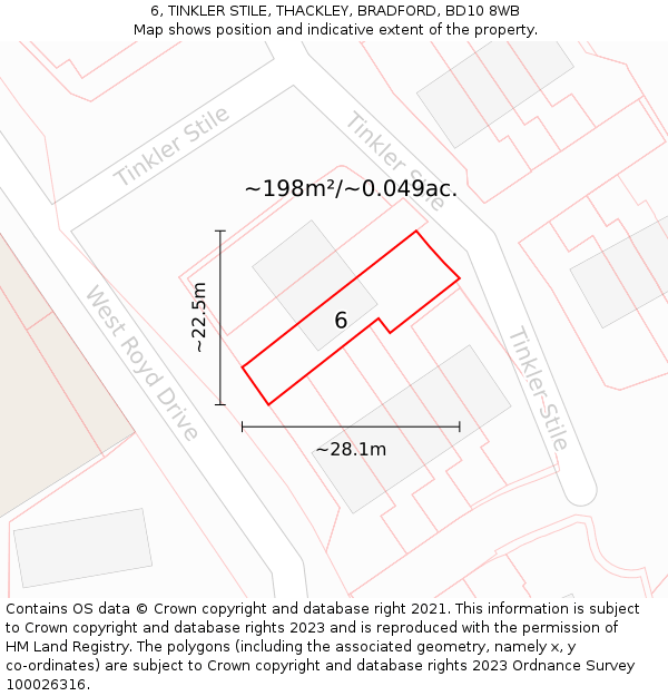 6, TINKLER STILE, THACKLEY, BRADFORD, BD10 8WB: Plot and title map
