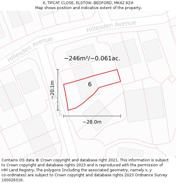 6, TIPCAT CLOSE, ELSTOW, BEDFORD, MK42 9ZA: Plot and title map