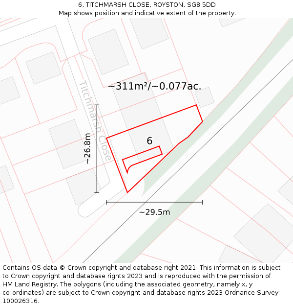 6, TITCHMARSH CLOSE, ROYSTON, SG8 5DD: Plot and title map