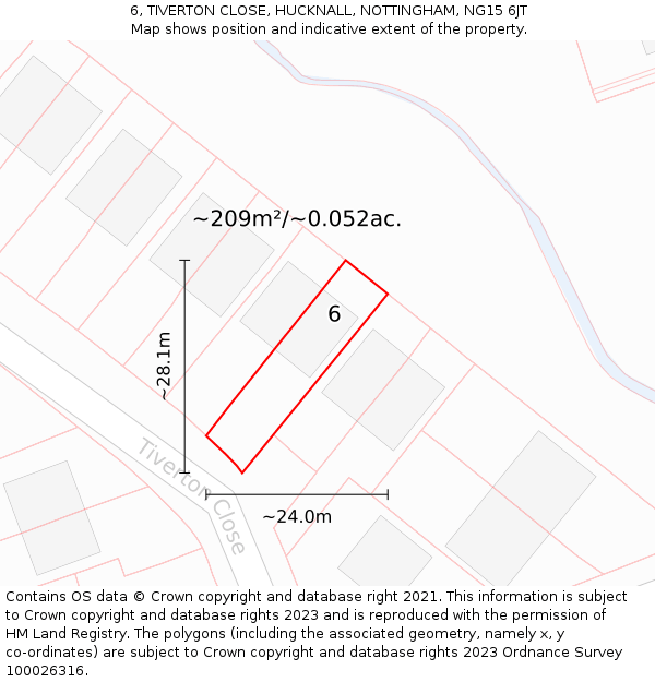 6, TIVERTON CLOSE, HUCKNALL, NOTTINGHAM, NG15 6JT: Plot and title map