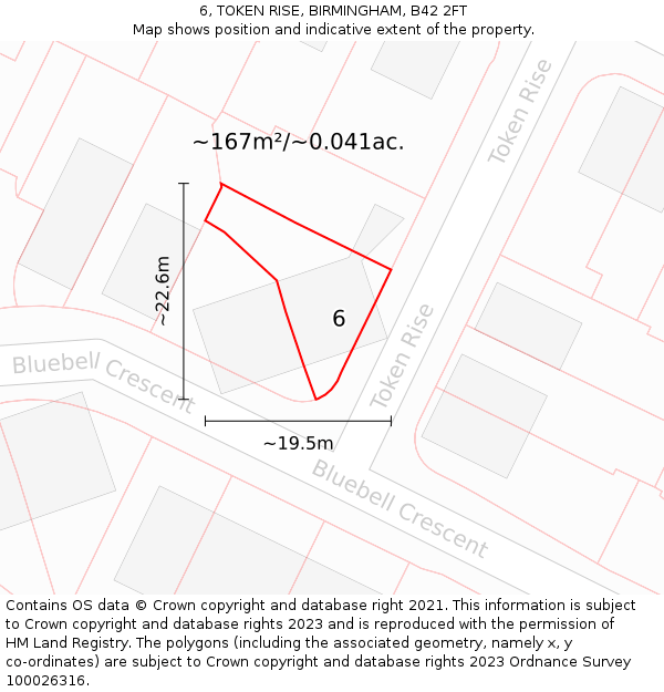 6, TOKEN RISE, BIRMINGHAM, B42 2FT: Plot and title map