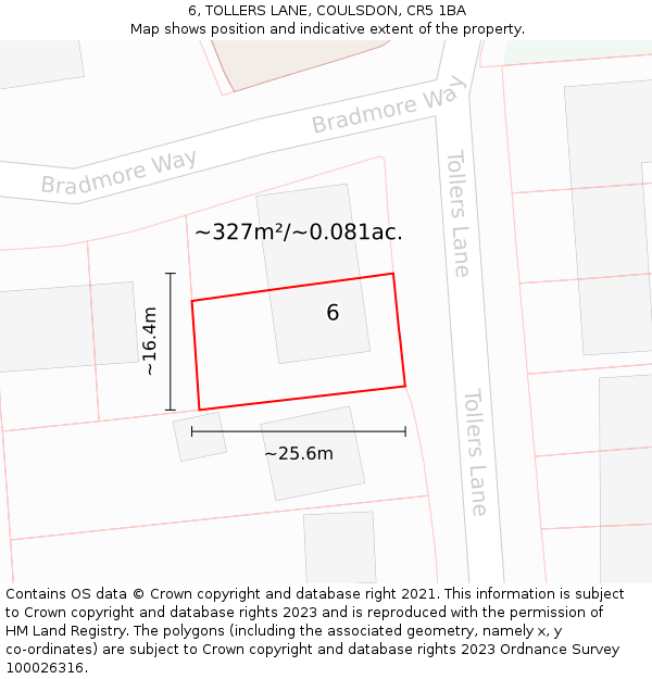 6, TOLLERS LANE, COULSDON, CR5 1BA: Plot and title map