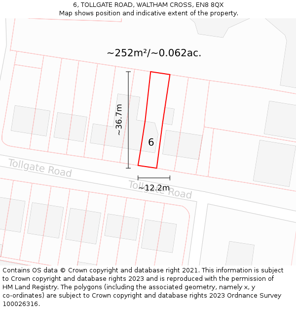 6, TOLLGATE ROAD, WALTHAM CROSS, EN8 8QX: Plot and title map
