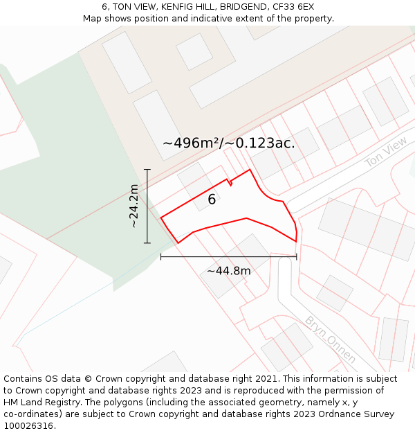 6, TON VIEW, KENFIG HILL, BRIDGEND, CF33 6EX: Plot and title map
