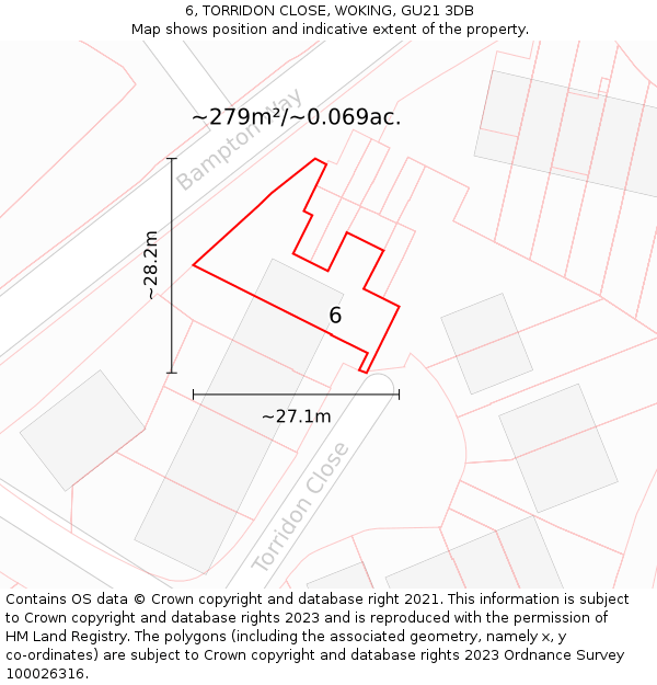 6, TORRIDON CLOSE, WOKING, GU21 3DB: Plot and title map
