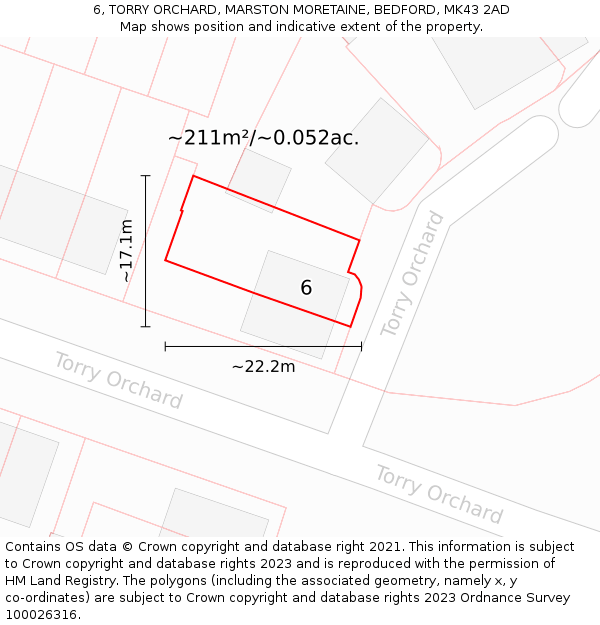 6, TORRY ORCHARD, MARSTON MORETAINE, BEDFORD, MK43 2AD: Plot and title map
