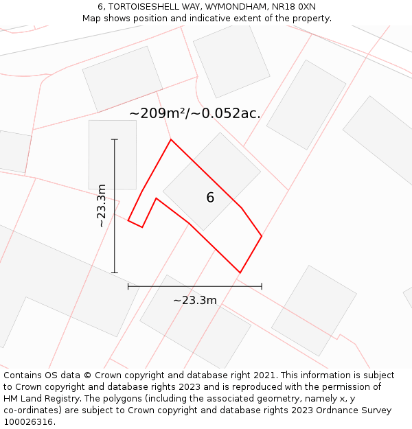 6, TORTOISESHELL WAY, WYMONDHAM, NR18 0XN: Plot and title map