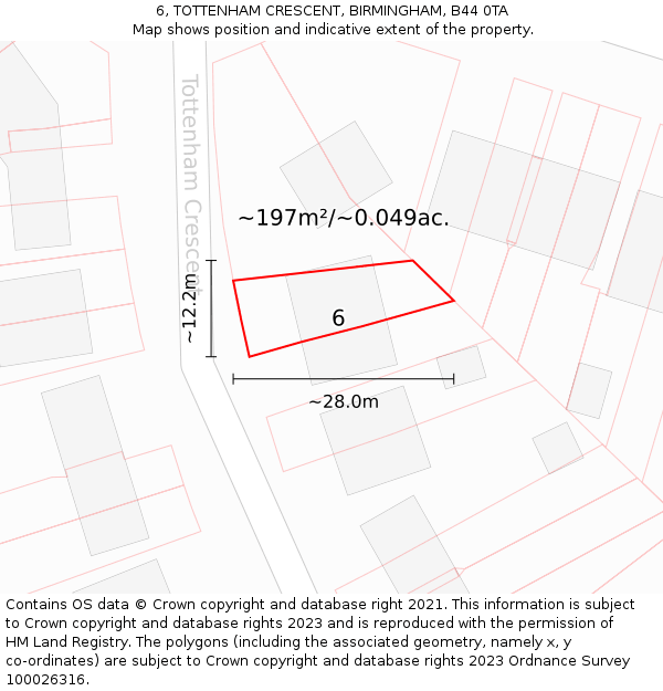 6, TOTTENHAM CRESCENT, BIRMINGHAM, B44 0TA: Plot and title map
