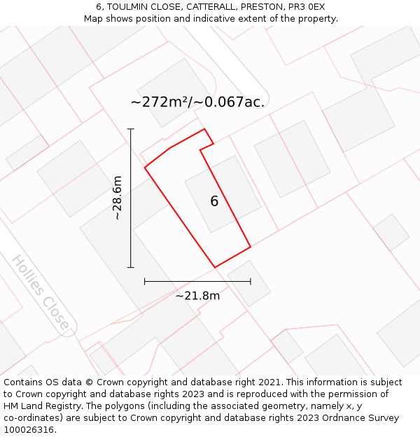 6, TOULMIN CLOSE, CATTERALL, PRESTON, PR3 0EX: Plot and title map