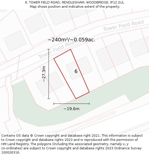 6, TOWER FIELD ROAD, RENDLESHAM, WOODBRIDGE, IP12 2UL: Plot and title map