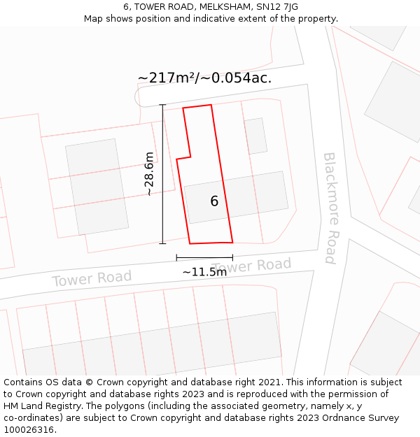 6, TOWER ROAD, MELKSHAM, SN12 7JG: Plot and title map