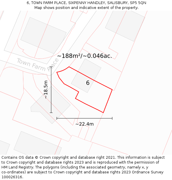6, TOWN FARM PLACE, SIXPENNY HANDLEY, SALISBURY, SP5 5QN: Plot and title map