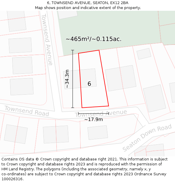 6, TOWNSEND AVENUE, SEATON, EX12 2BA: Plot and title map