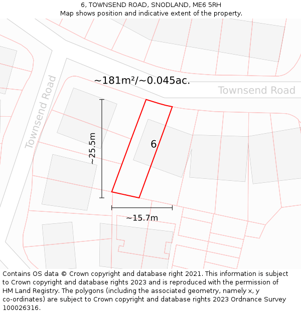 6, TOWNSEND ROAD, SNODLAND, ME6 5RH: Plot and title map