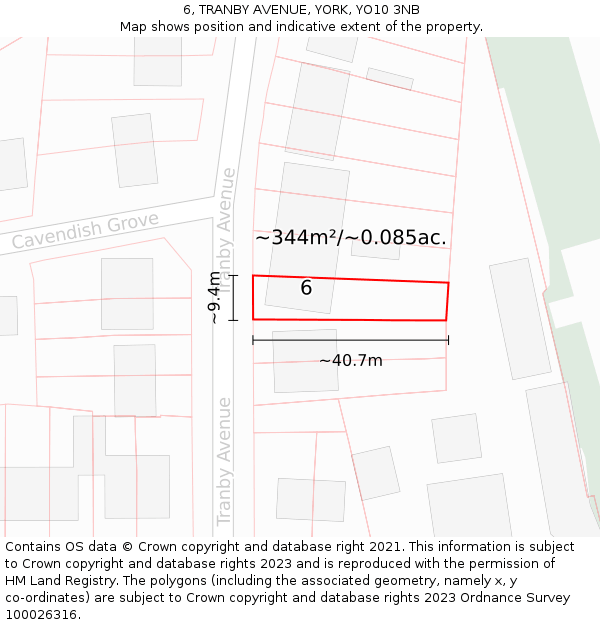 6, TRANBY AVENUE, YORK, YO10 3NB: Plot and title map