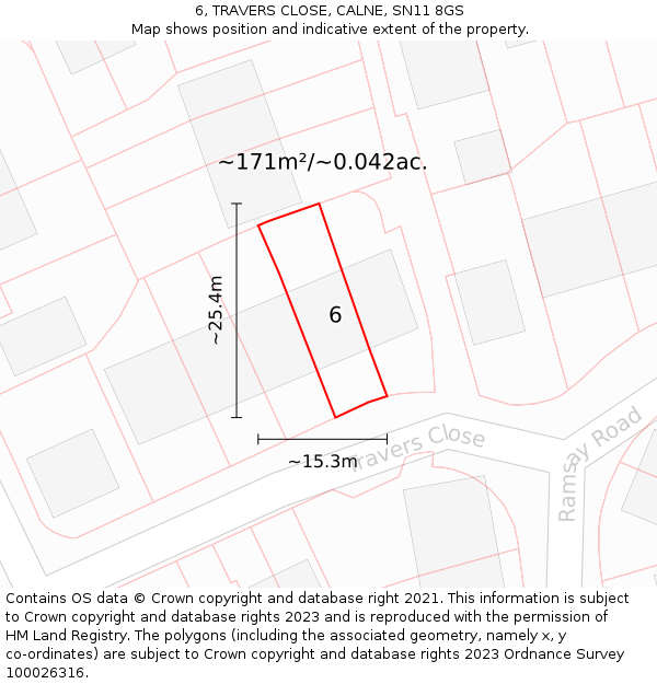 6, TRAVERS CLOSE, CALNE, SN11 8GS: Plot and title map