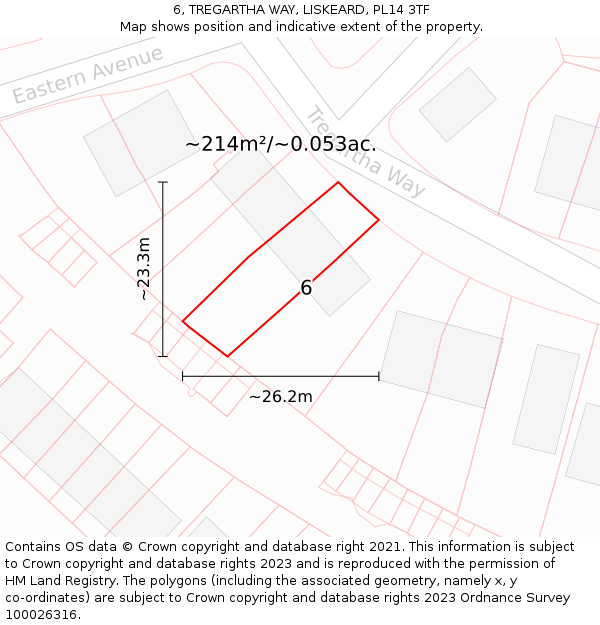 6, TREGARTHA WAY, LISKEARD, PL14 3TF: Plot and title map