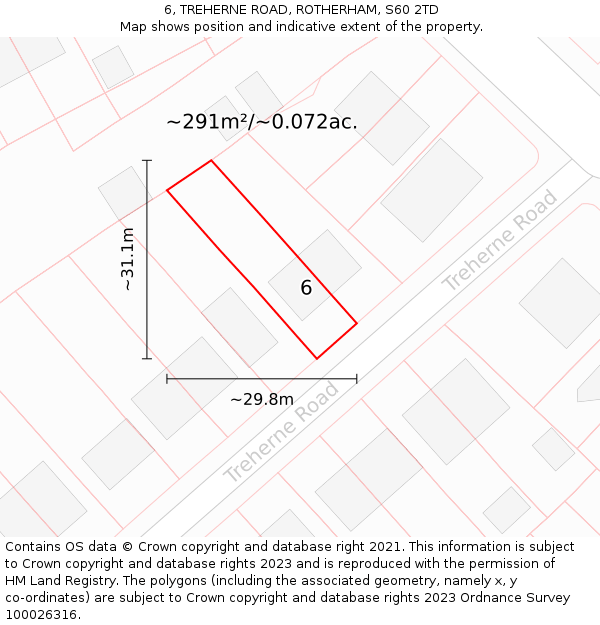 6, TREHERNE ROAD, ROTHERHAM, S60 2TD: Plot and title map