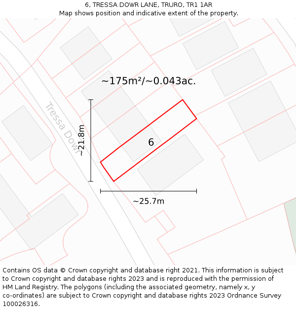 6, TRESSA DOWR LANE, TRURO, TR1 1AR: Plot and title map