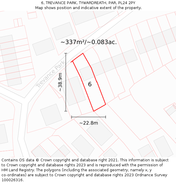 6, TREVANCE PARK, TYWARDREATH, PAR, PL24 2PY: Plot and title map