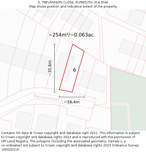 6, TREVANNION CLOSE, PLYMOUTH, PL6 5NW: Plot and title map