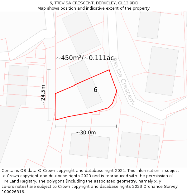 6, TREVISA CRESCENT, BERKELEY, GL13 9DD: Plot and title map