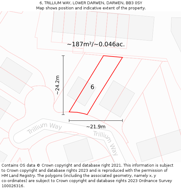 6, TRILLIUM WAY, LOWER DARWEN, DARWEN, BB3 0SY: Plot and title map