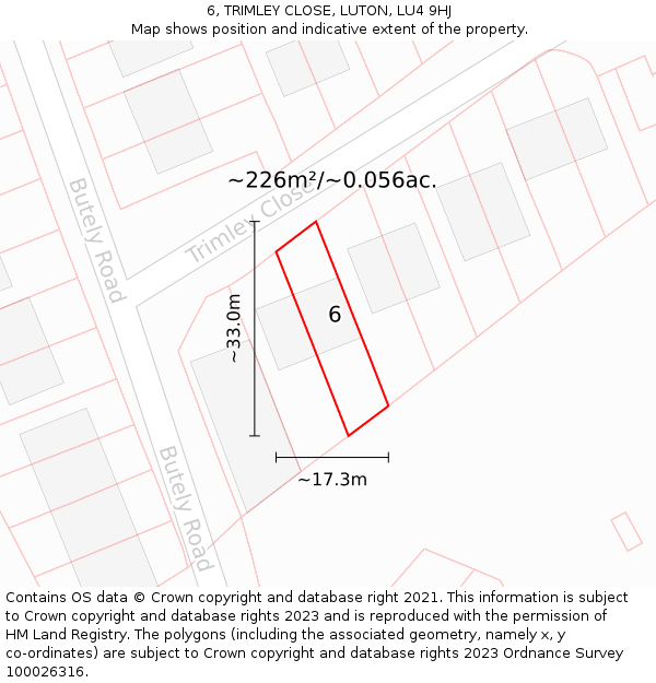 6, TRIMLEY CLOSE, LUTON, LU4 9HJ: Plot and title map