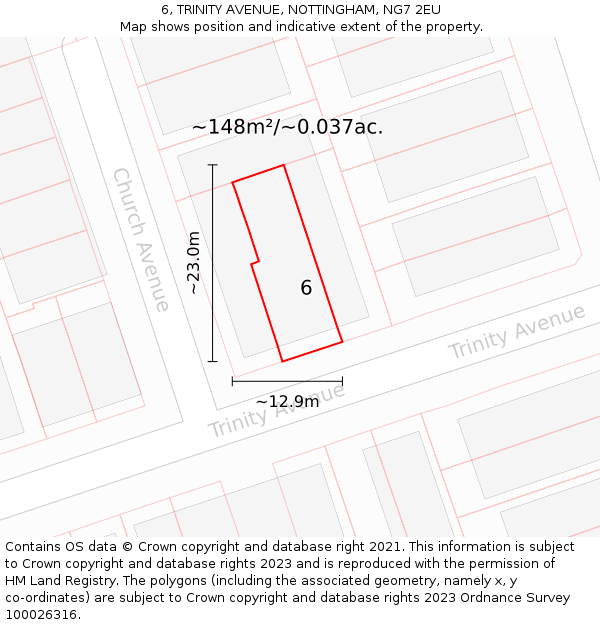 6, TRINITY AVENUE, NOTTINGHAM, NG7 2EU: Plot and title map