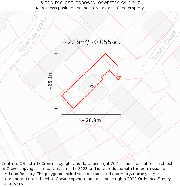 6, TRINITY CLOSE, GOBOWEN, OSWESTRY, SY11 3NZ: Plot and title map