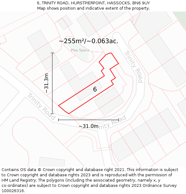 6, TRINITY ROAD, HURSTPIERPOINT, HASSOCKS, BN6 9UY: Plot and title map