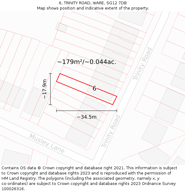 6, TRINITY ROAD, WARE, SG12 7DB: Plot and title map