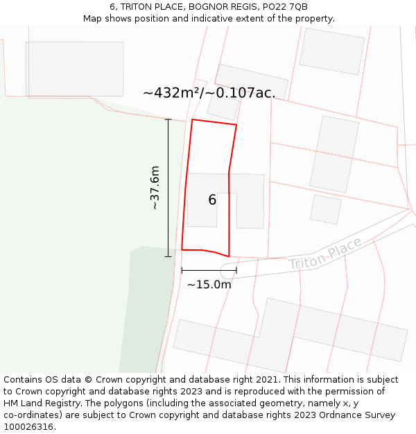 6, TRITON PLACE, BOGNOR REGIS, PO22 7QB: Plot and title map
