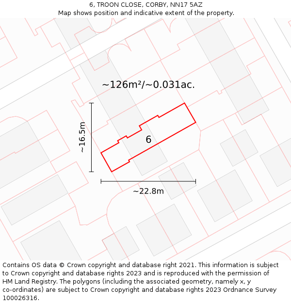 6, TROON CLOSE, CORBY, NN17 5AZ: Plot and title map