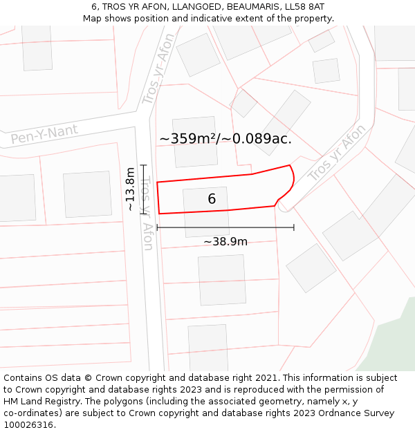 6, TROS YR AFON, LLANGOED, BEAUMARIS, LL58 8AT: Plot and title map