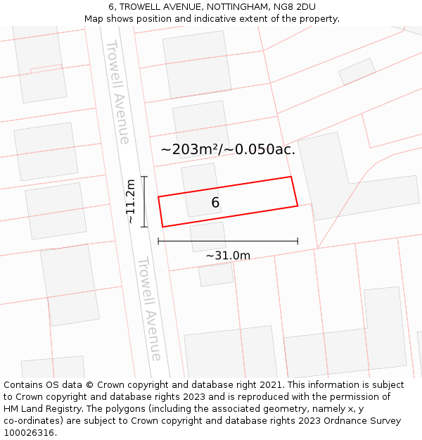 6, TROWELL AVENUE, NOTTINGHAM, NG8 2DU: Plot and title map
