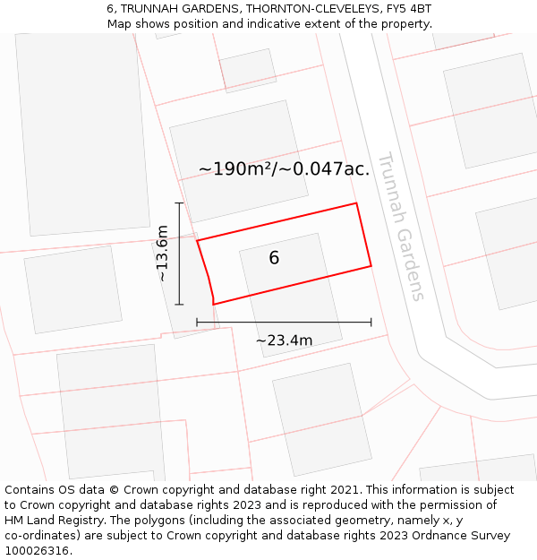 6, TRUNNAH GARDENS, THORNTON-CLEVELEYS, FY5 4BT: Plot and title map