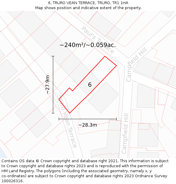 6, TRURO VEAN TERRACE, TRURO, TR1 1HA: Plot and title map