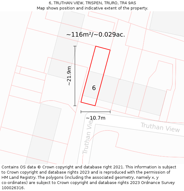 6, TRUTHAN VIEW, TRISPEN, TRURO, TR4 9AS: Plot and title map